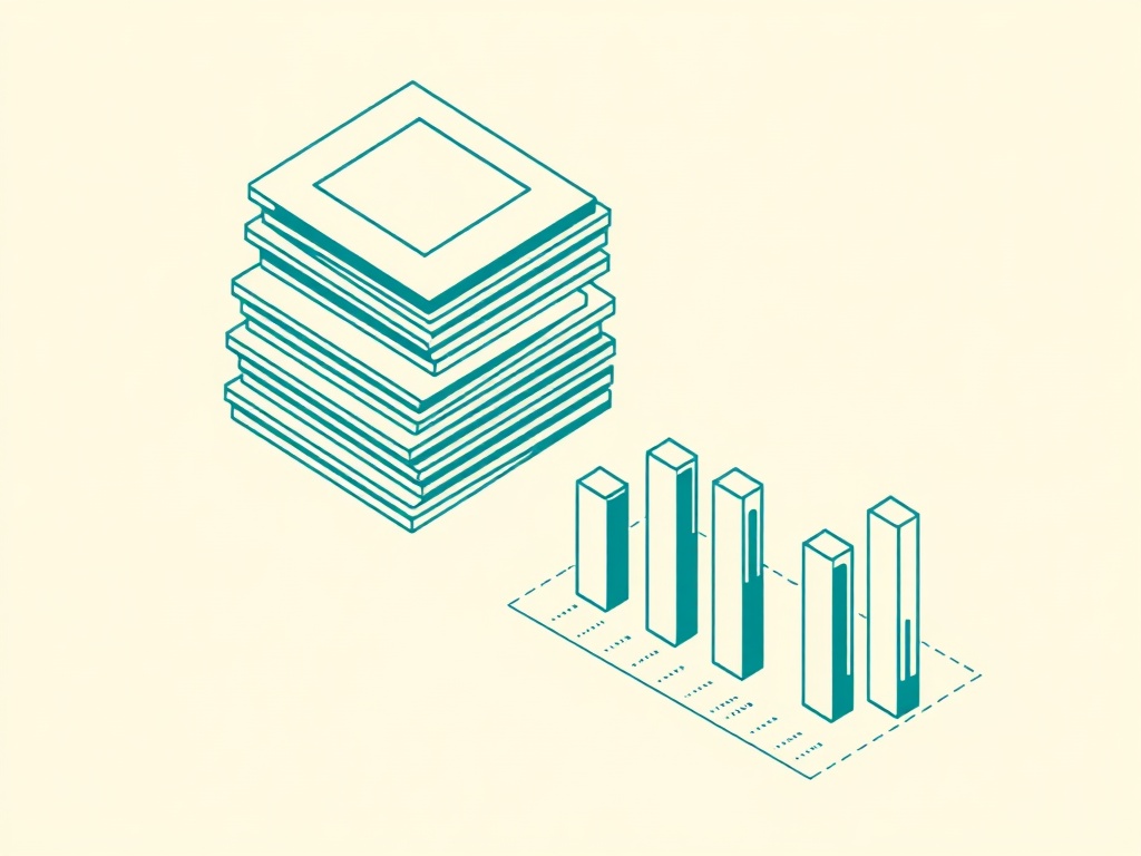 Technische Illustration eines Kartenstapels neben einem Auslastungs-Balkendiagramm.