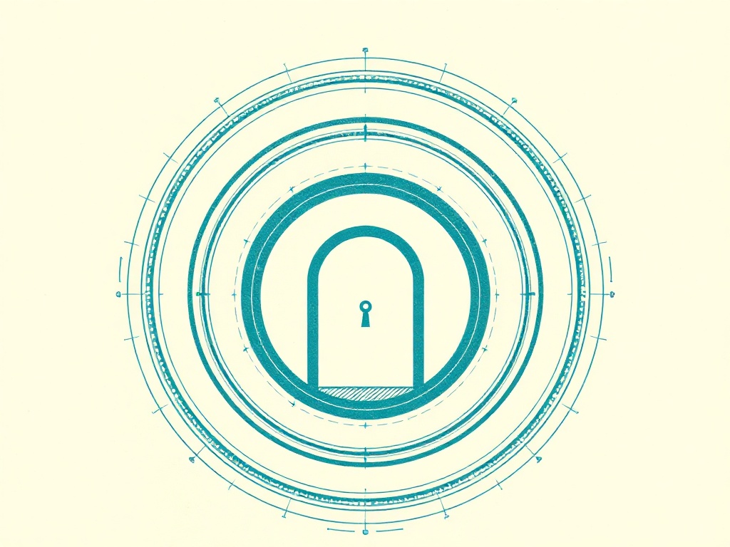 Technische Illustration konzentrischer Torbögen mit Schlüssel-Symbol, sinnbildlich für gestaffelte Zugriffsrechte.
